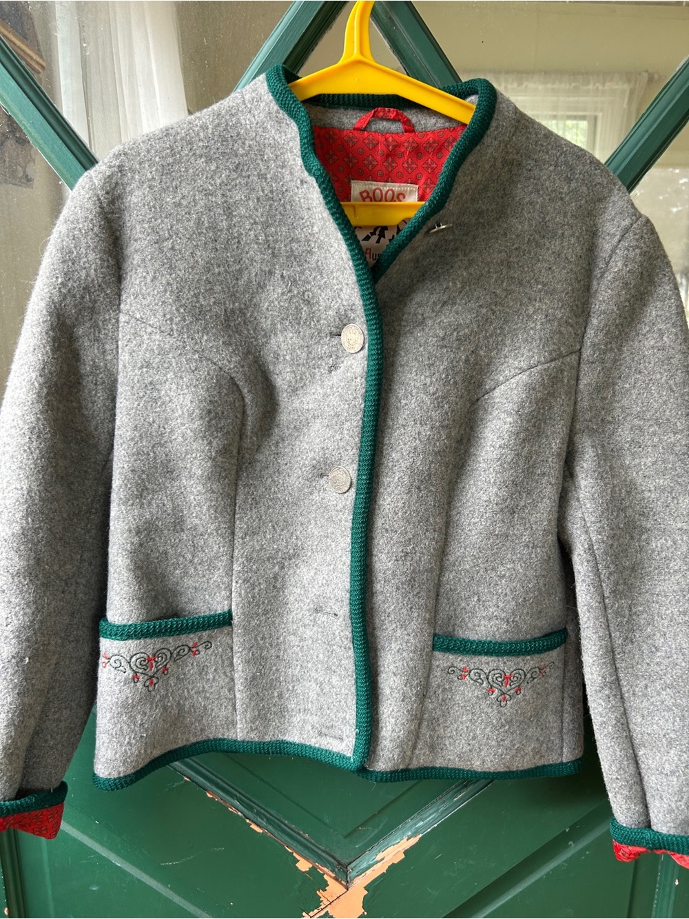 Boos Austrian Gray Wool Jacket with Green Trim 42 ( small )